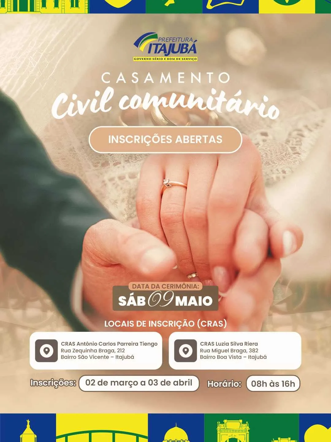 Inscrições abertas para Casamento Civil Comunitário em Itajubá