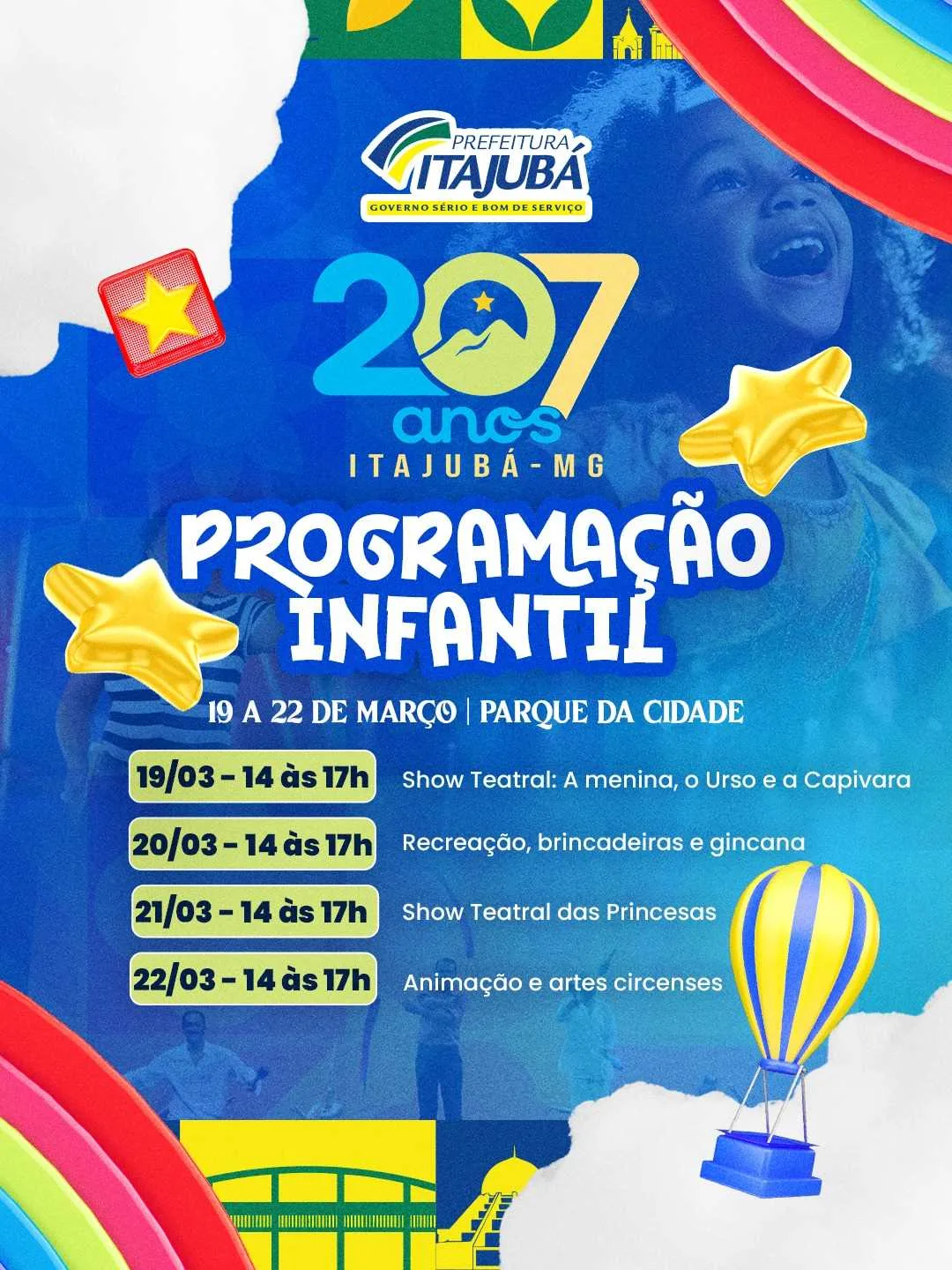 Parque da Cidade terá programação especial para crianças durante as comemorações dos 207 anos de Ita