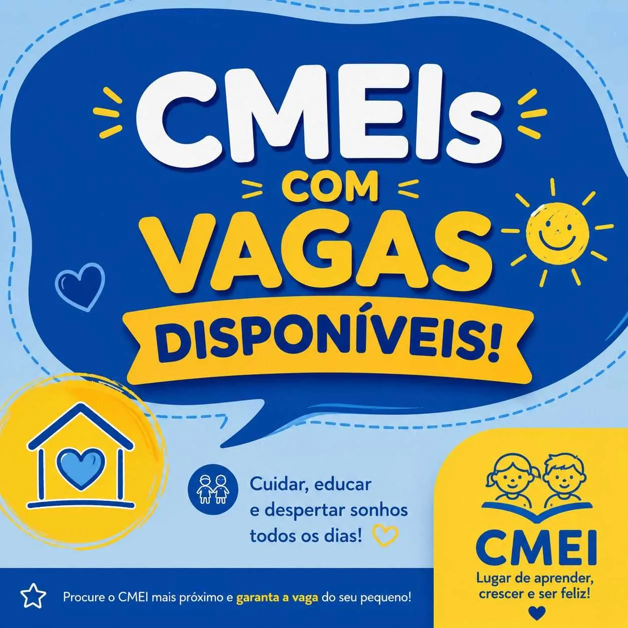 Secretaria de Educação divulga vagas disponíveis nos CMEIs