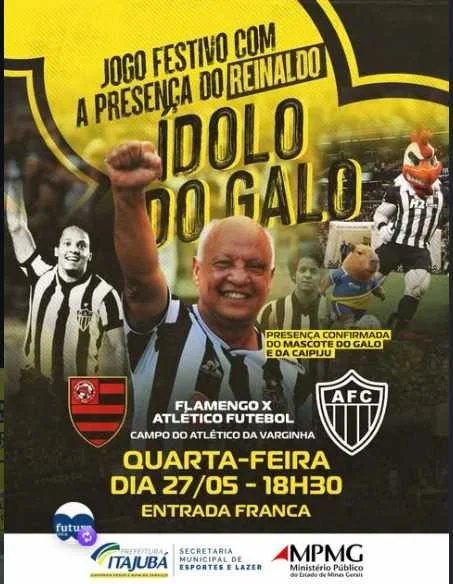 Ídolo do Atlético Mineiro, Reinaldo participa de jogo festivo em Itajubá nesta quarta-feira