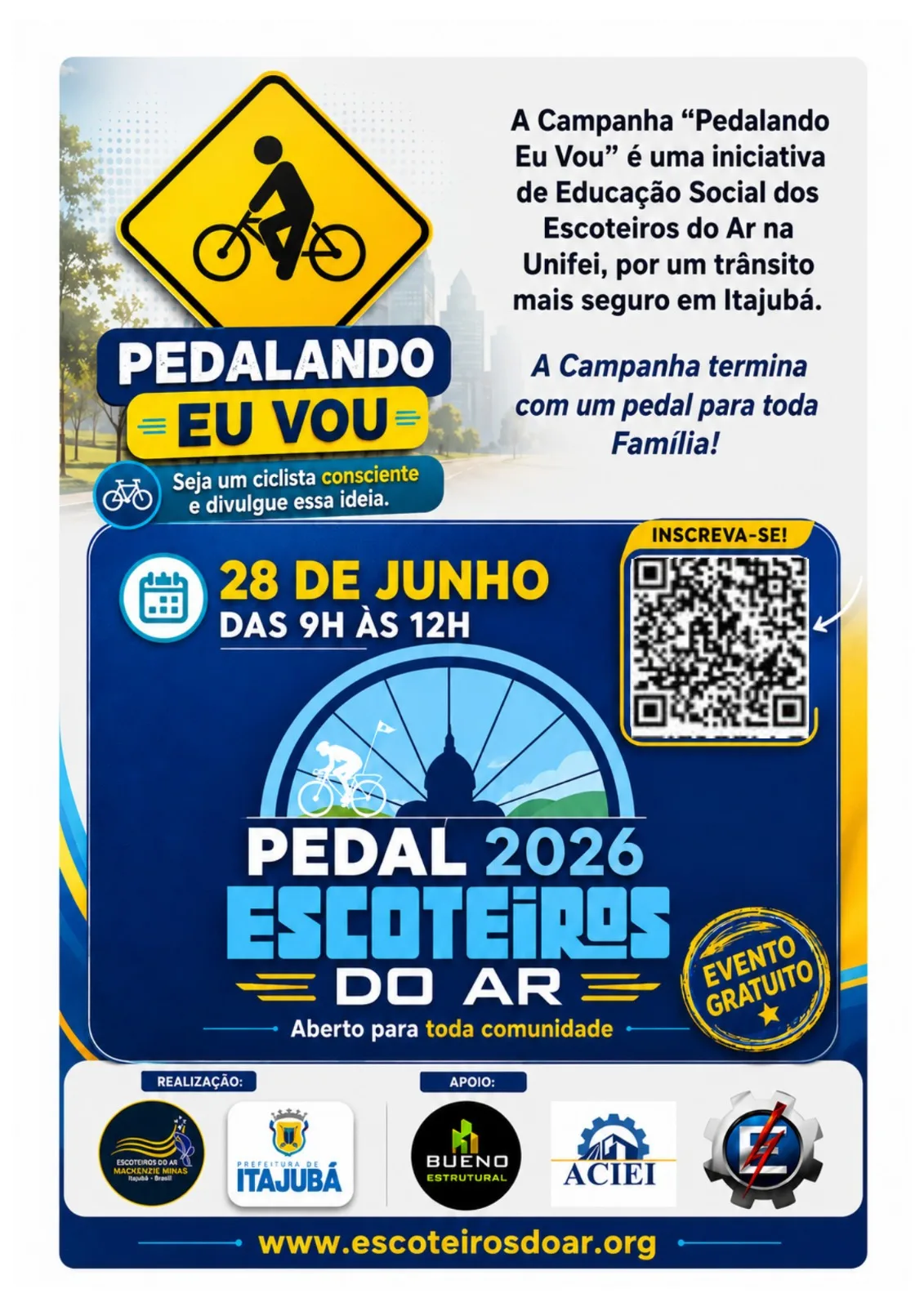 Pedal 2026 Escoteiros do Ar. Campanha Pedalando Eu Vou