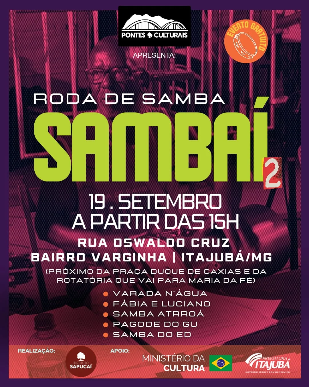 Pontes Culturais realiza 2ª edição do Sambaí neste sábado em Itajubá