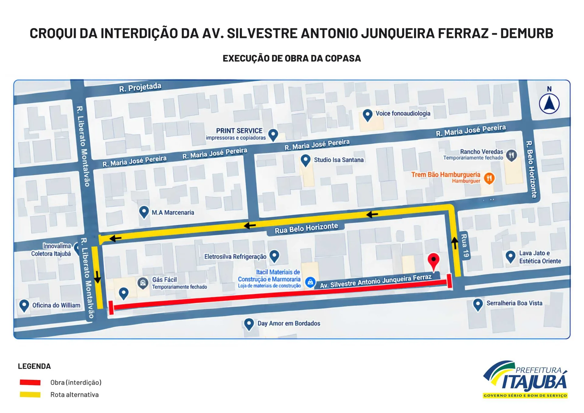 Interdição na Avenida Silvestre Antonio Junqueira Ferraz exige atenção dos motoristas