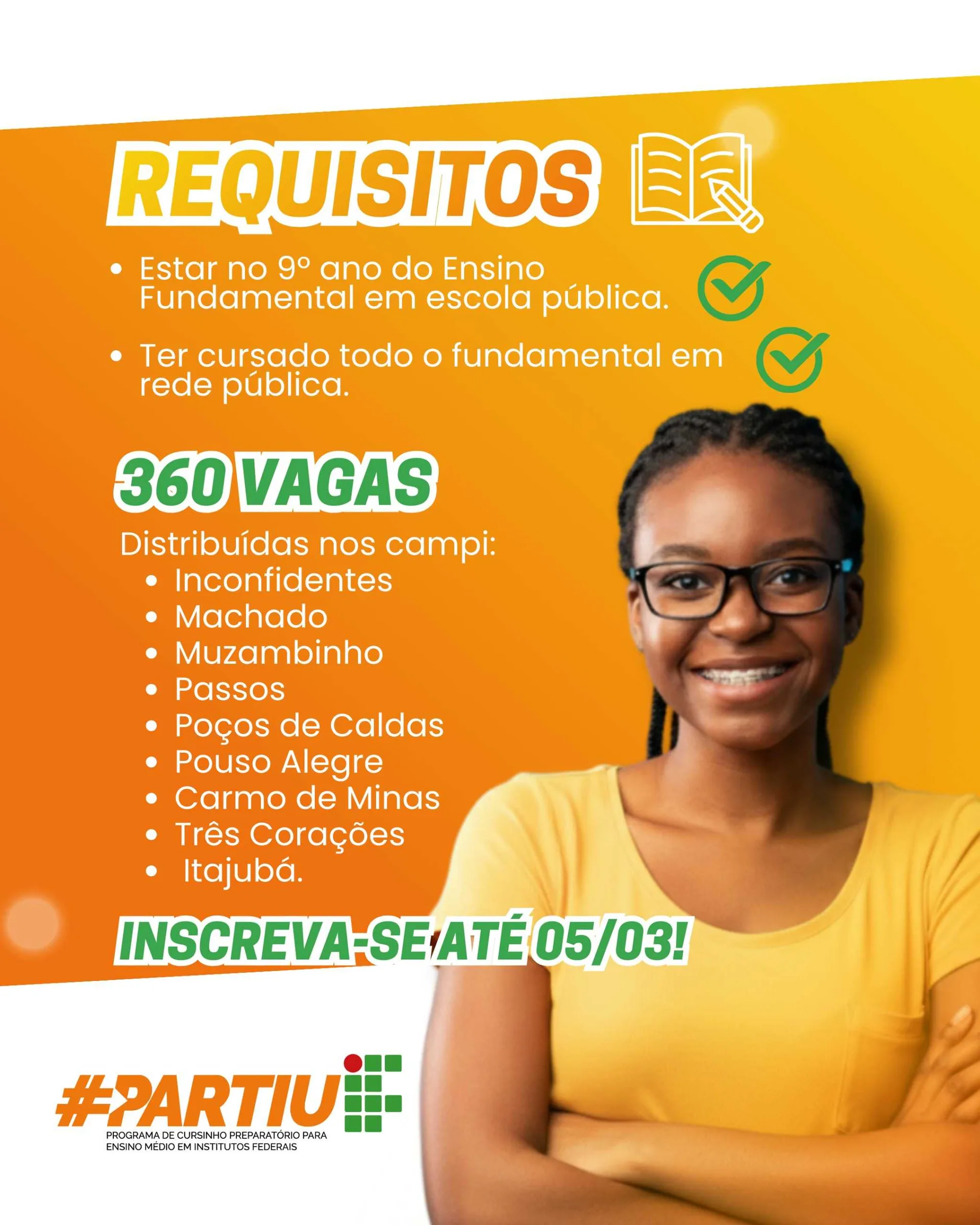 IF SUL DE MINAS abre inscrições para o Programa Partiu IF 2026